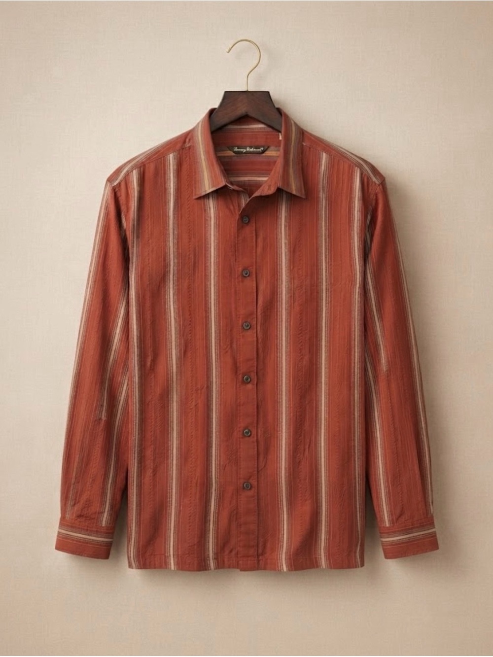 Tommy Bahama Rust and Cream Striped Button-Down Shirt